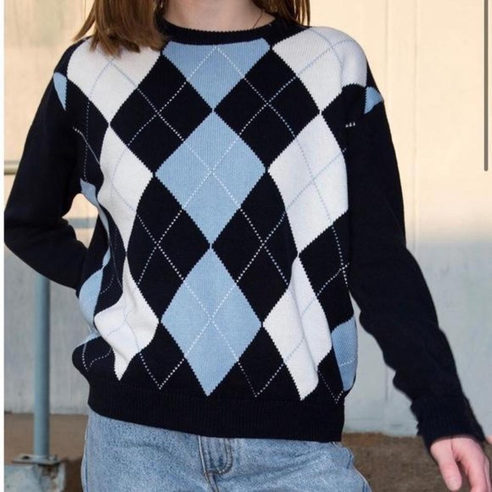 Brandy Melville Blue Argyle Sweater